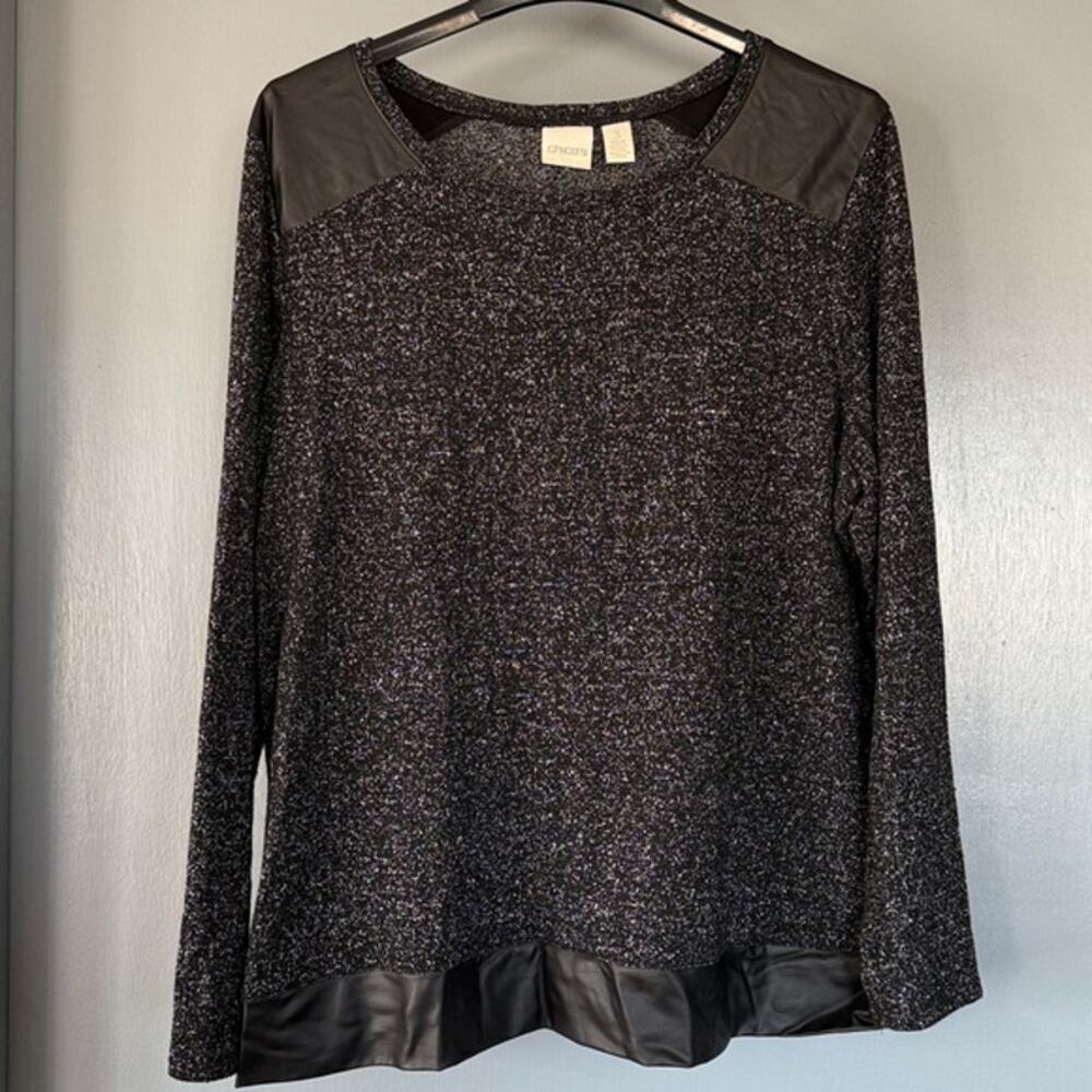 Chicos Women Black Metallic Stretch Sparkly Pullover Top Festival Whimsygoth XL